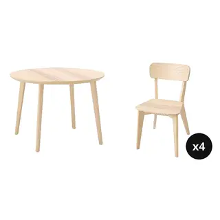 LISABO set: dining table + chair x4, ash veneer + ash, 105 cm