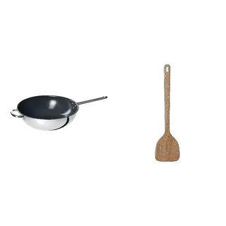 IKEA/MAJFISK set: wok + wok spatula, stainless steel/non-stick coating + acacia, 32 cm