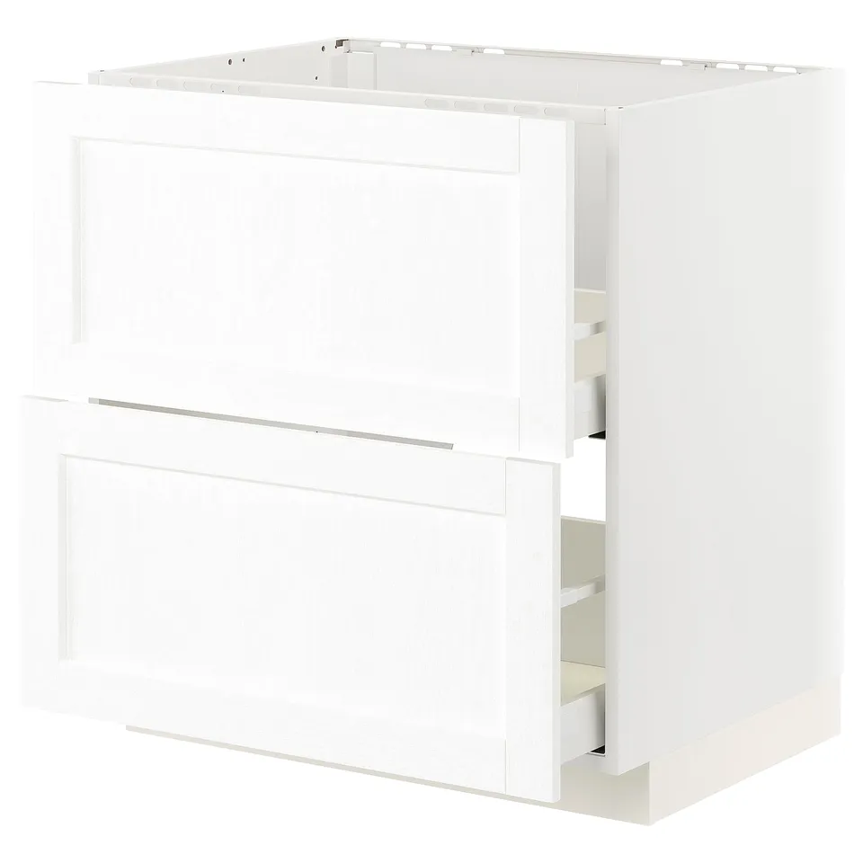 White METOD cabinet unit, rectangular shape, modern design with wooden texture.