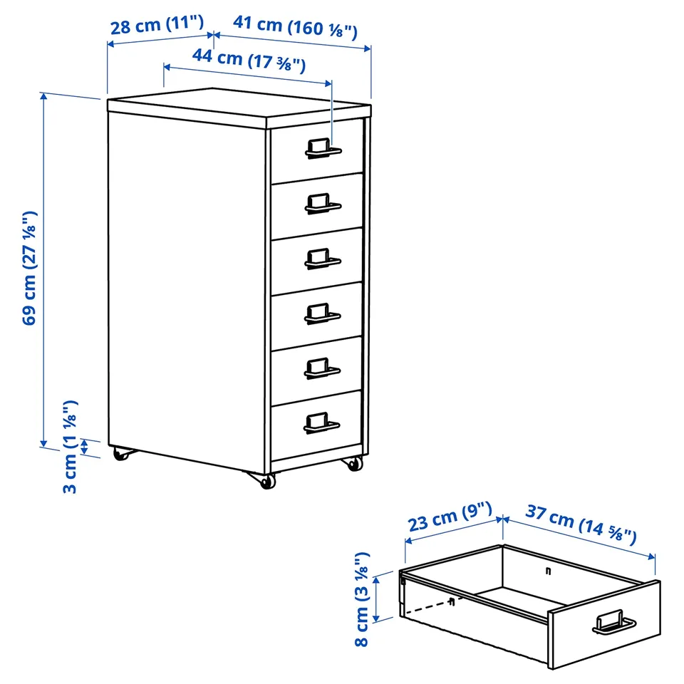 Illustration with measurements for the product: HELMER.