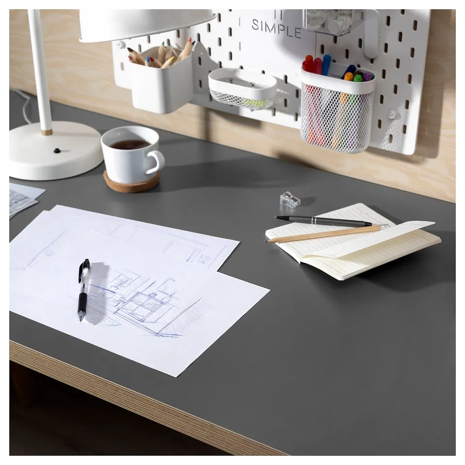 LAGKAPTEN / ALEX Desk, grey/wood effect, 140x60 cm