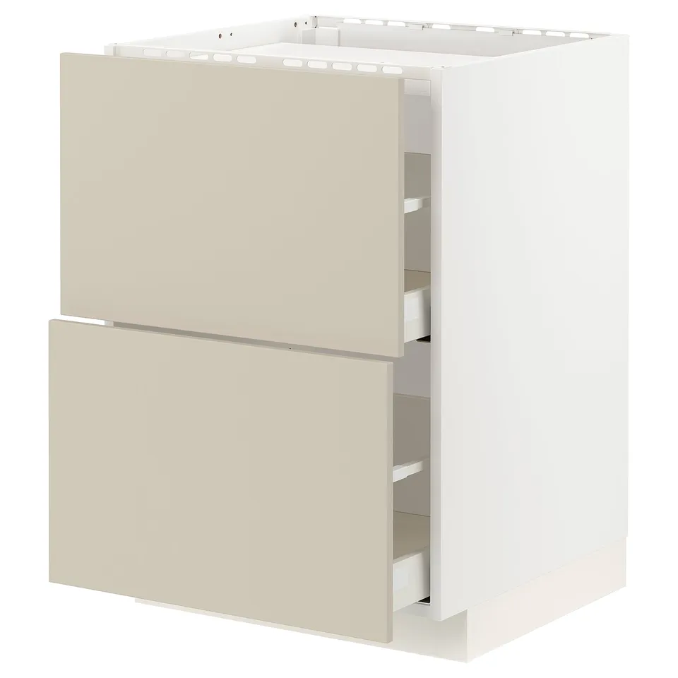 An ikea METOD kitchen cabinet in beige with two full-extension drawers.