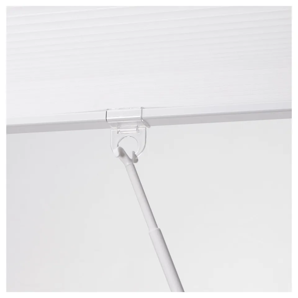 Clear plastic hook extends reach for roller blinds, easy to attach and use.