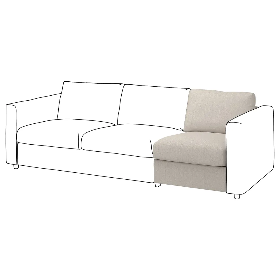 Image shows VIMLE sofa in grey fabric with clean lines and two cushions.