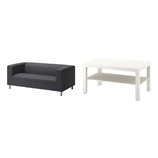 KLIPPAN/LACK set: 2-seat sofa + coffee table, Vissle grey + white, Width 180 x Depth 88 x Height 66 cm