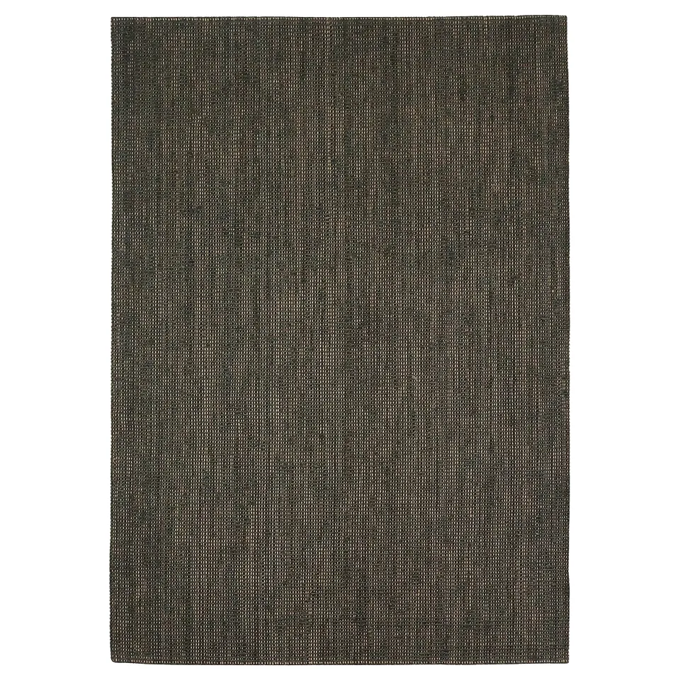 Landwana dark green jute floor rug. Rectangle, natural texture, flat weave.