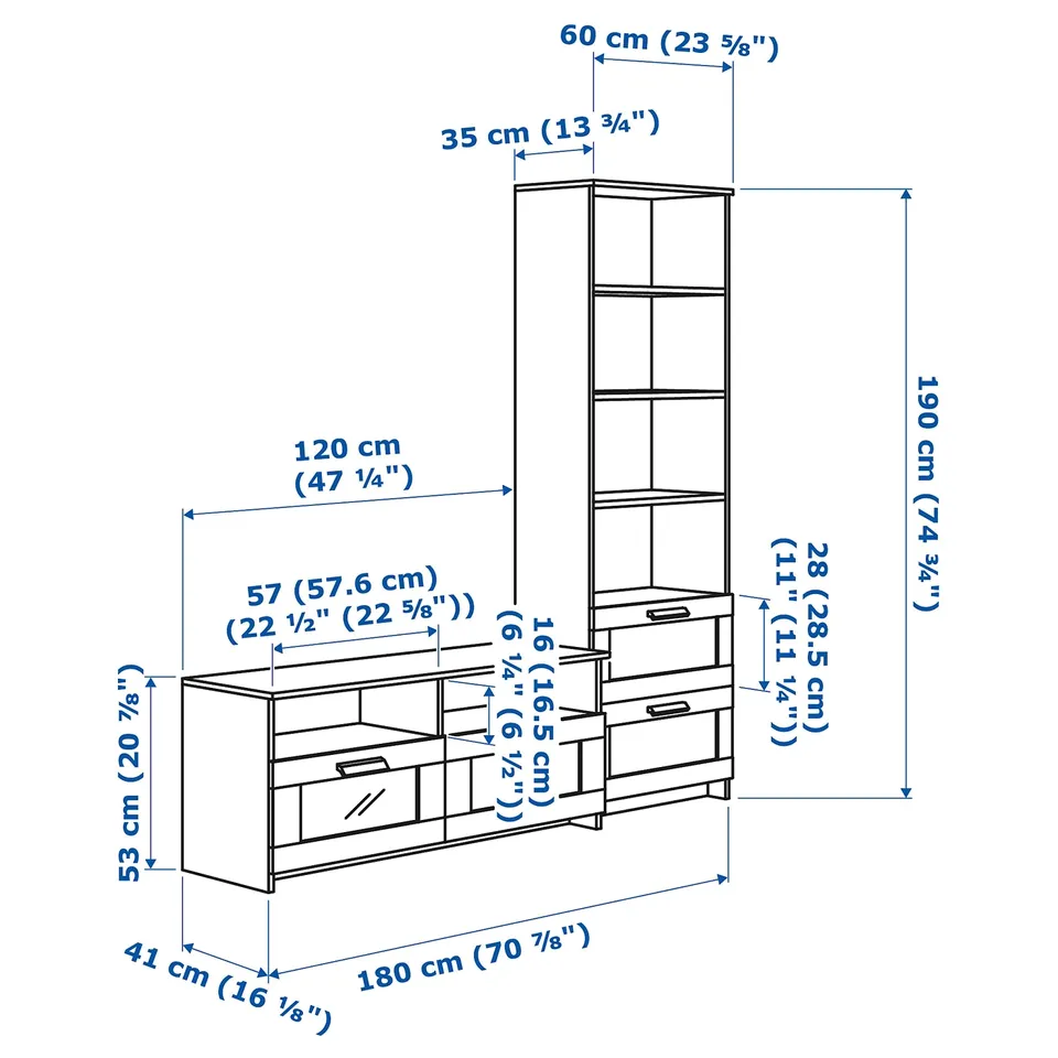 BRIMNES TV storage combination, black, 180x41x190 cm