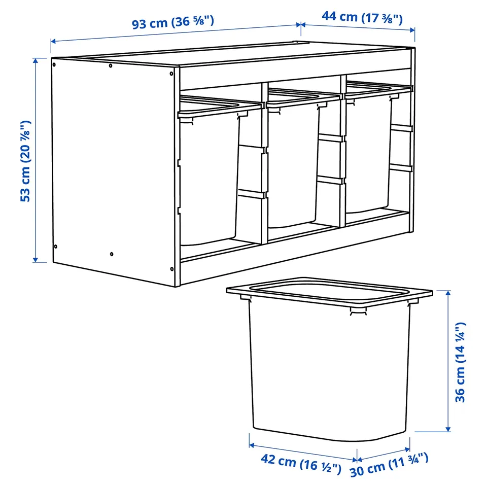 Illustration with measurements for the product: TROFAST.