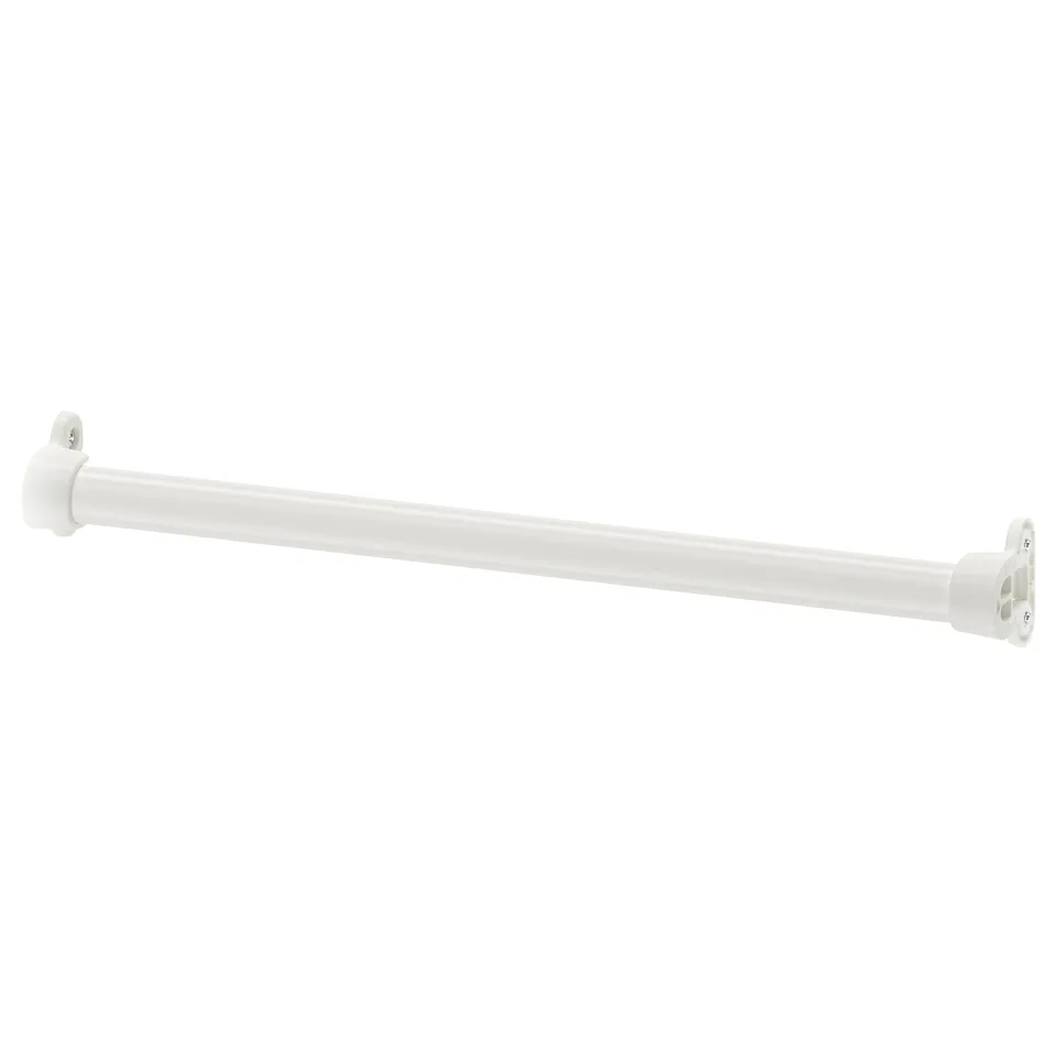 KOMPLEMENT white clothes rail, steel, straight bar shape, easy-click brackets.