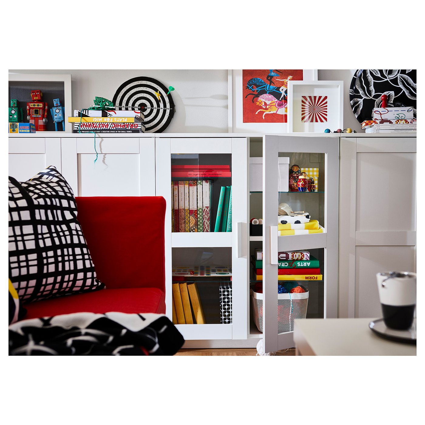 BRIMNES Cabinet with doors, glass/white, 78x95 cm