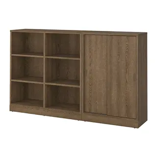 TONSTAD set: cabinet with sliding doors + shelving unit, brown stained oak veneer, 82x37x120 cm