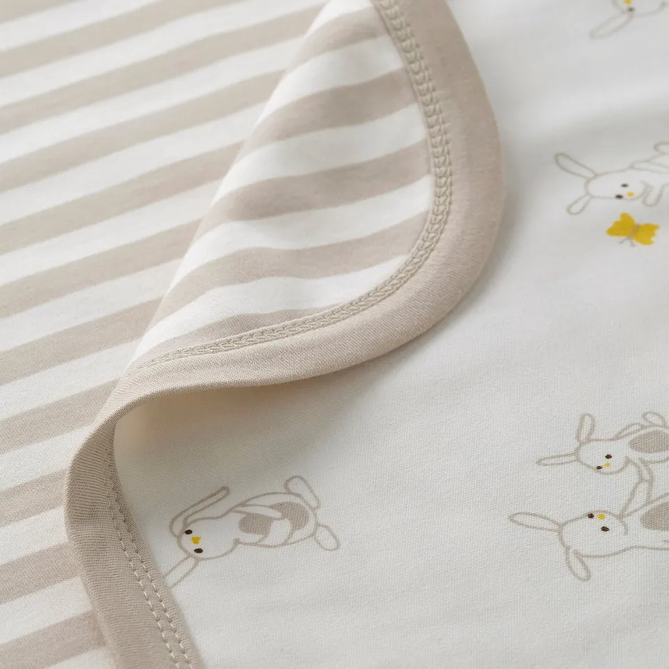 LEN Blanket, white beige/bunny pattern stripe pattern, 80x100 cm
