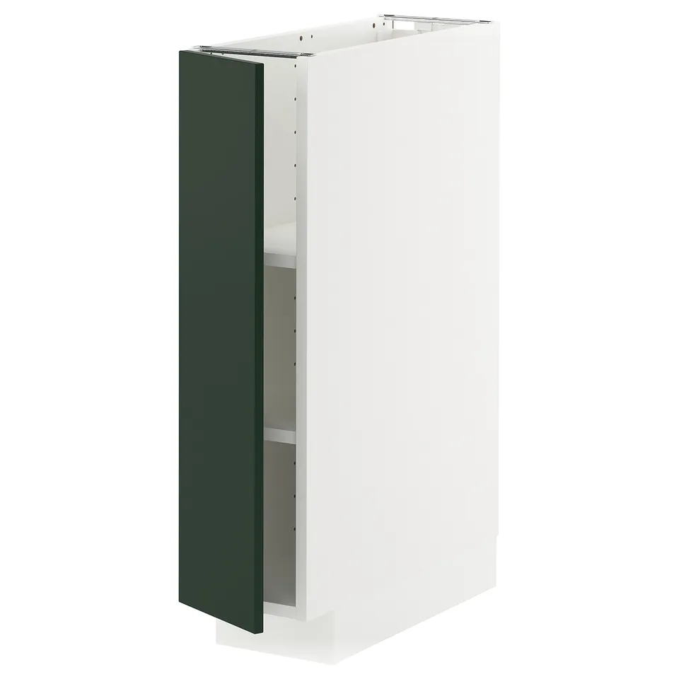 Caption: METOD kitchen cabinet, white, rectangular, with green door, modern design, sturdy frame.