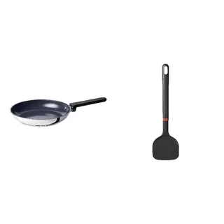 pan + spatula set: frying pan + wok spatula, non-stick coating/stainless steel + silicone, 24 cm