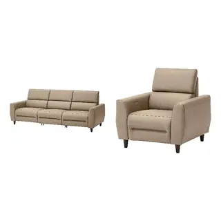 RULLERUM set: 3-seat sofa w 2 electric recliners + recliner, electric, Grann/Bomstad beige, Depth 94 x Height 98 x Width 259 cm