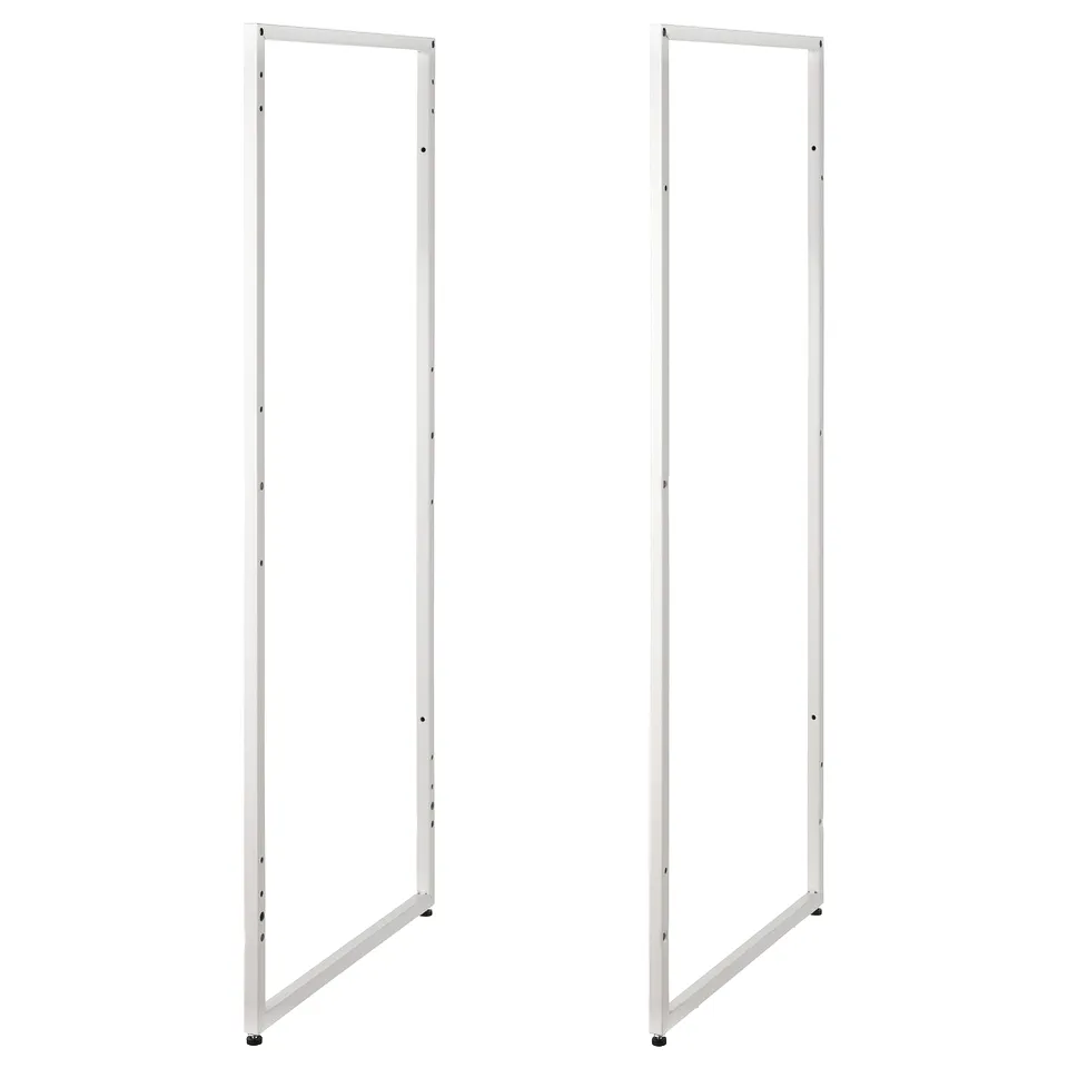 Two identical white metal frames, part of JOSTEIN storage system, standing side by side.