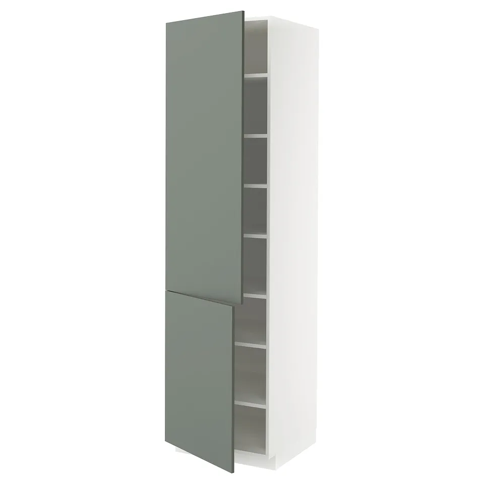 Modern green-white cabinet with adjustable shelves.