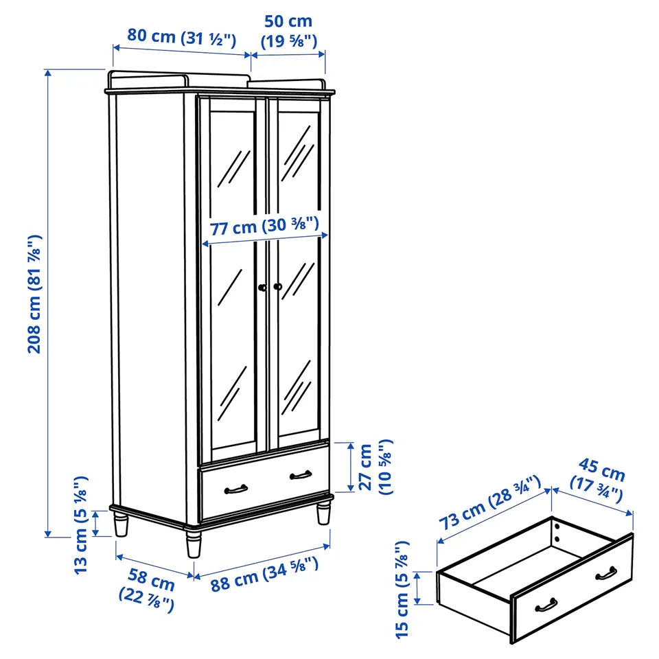 Illustration with measurements for the product: TYSSEDAL.