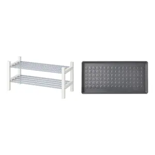 BAGGMUCK/TJUSIG set: shoe rack + shoe mat, white + in/outdoor/grey, 79x32x37 cm