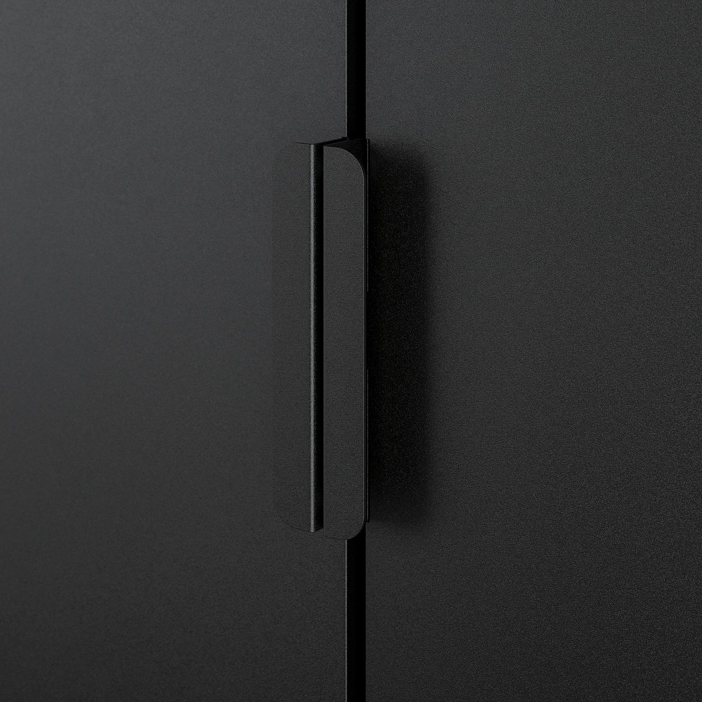 Black metal cabinet with sleek handle, showcasing durability and modern design.
