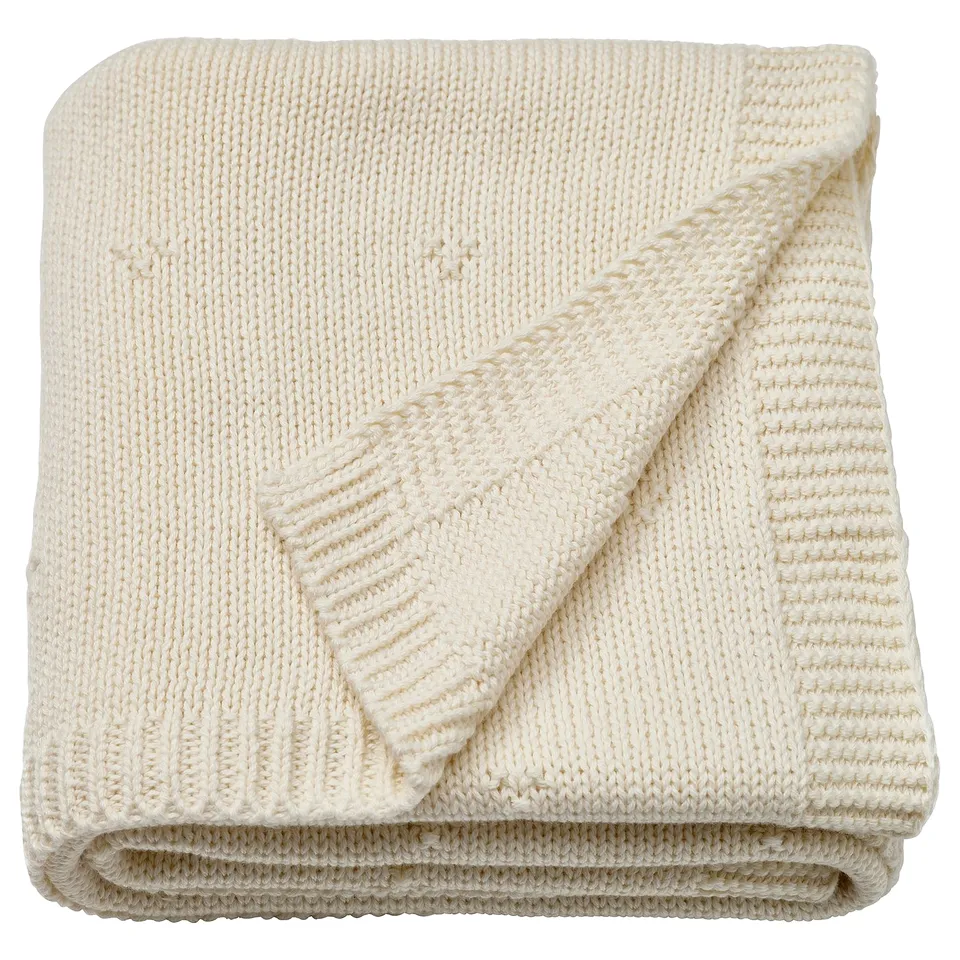 LEN Blanket, white/knitted, 70x90 cm