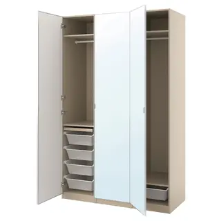 PAX / ÅHEIM wardrobe combination, grey-beige/mirror glass, 150x60x236 cm