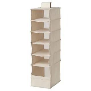 PURRPINGLA hanging storage w 6 compartments, textile/beige, 22x34x80 cm