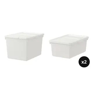 SOCKERBIT set: box with lid x3, white, 38x51x30 cm