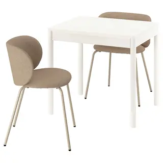TONSTAD table and 2 chairs, off-white/Tonerud dark beige, 80/120x70 cm