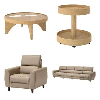 RULLERUM/STOCKHOLM 4-seat sofa w 2 electric recliners/Coffee table/Recliner, electric, oak veneer glass + oak veneer + Grann/Bomstad beige, Height 38 cm