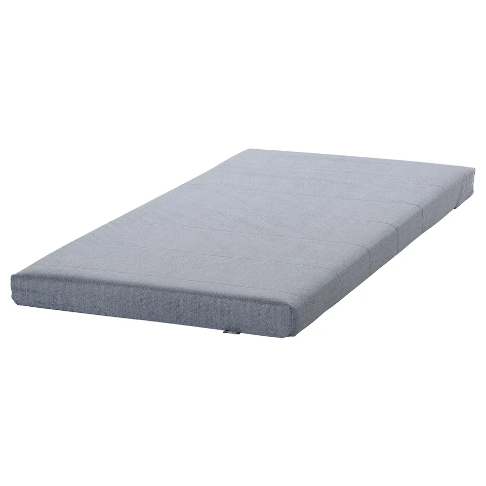 Grey IKEA VIHALS foldable tri-fold mattress pad on white background.