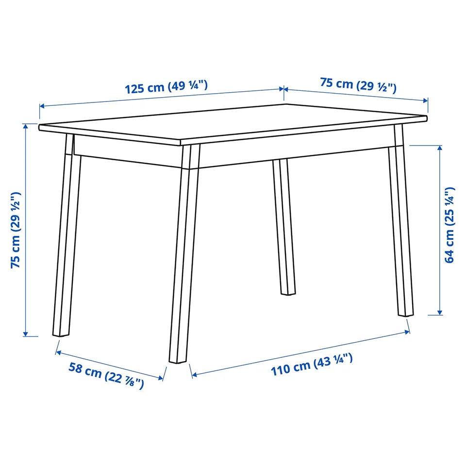 PINNTORP Table, light brown stained/blue stained pine, 125x75 cm