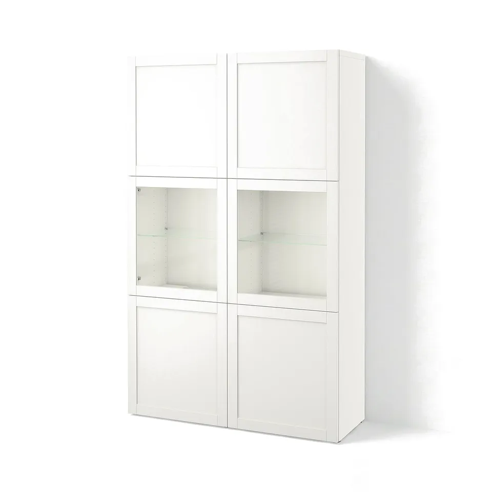 BESTÅ Storage combination w glass doors, white Hanviken/Sindvik white clear glass, 120x42x193 cm