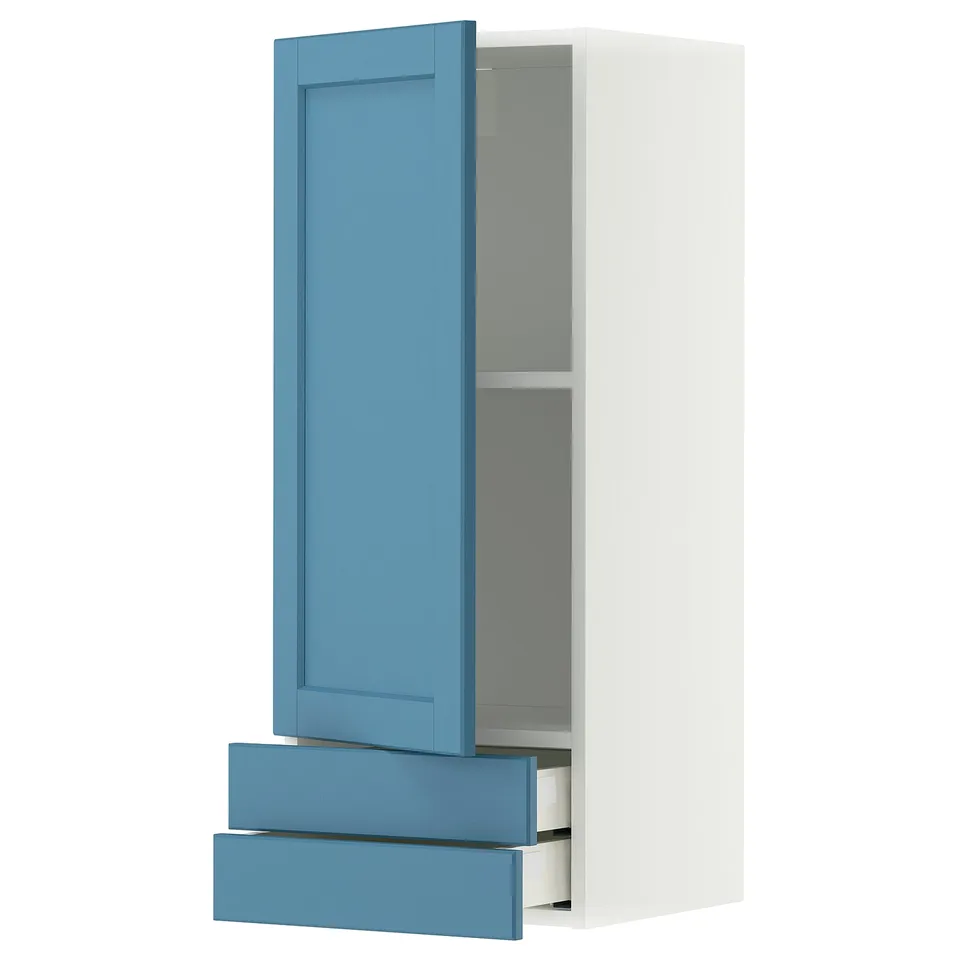 METOD / MAXIMERA Wall cabinet with door/2 drawers, white/Lerhyttan blue, 40x100 cm