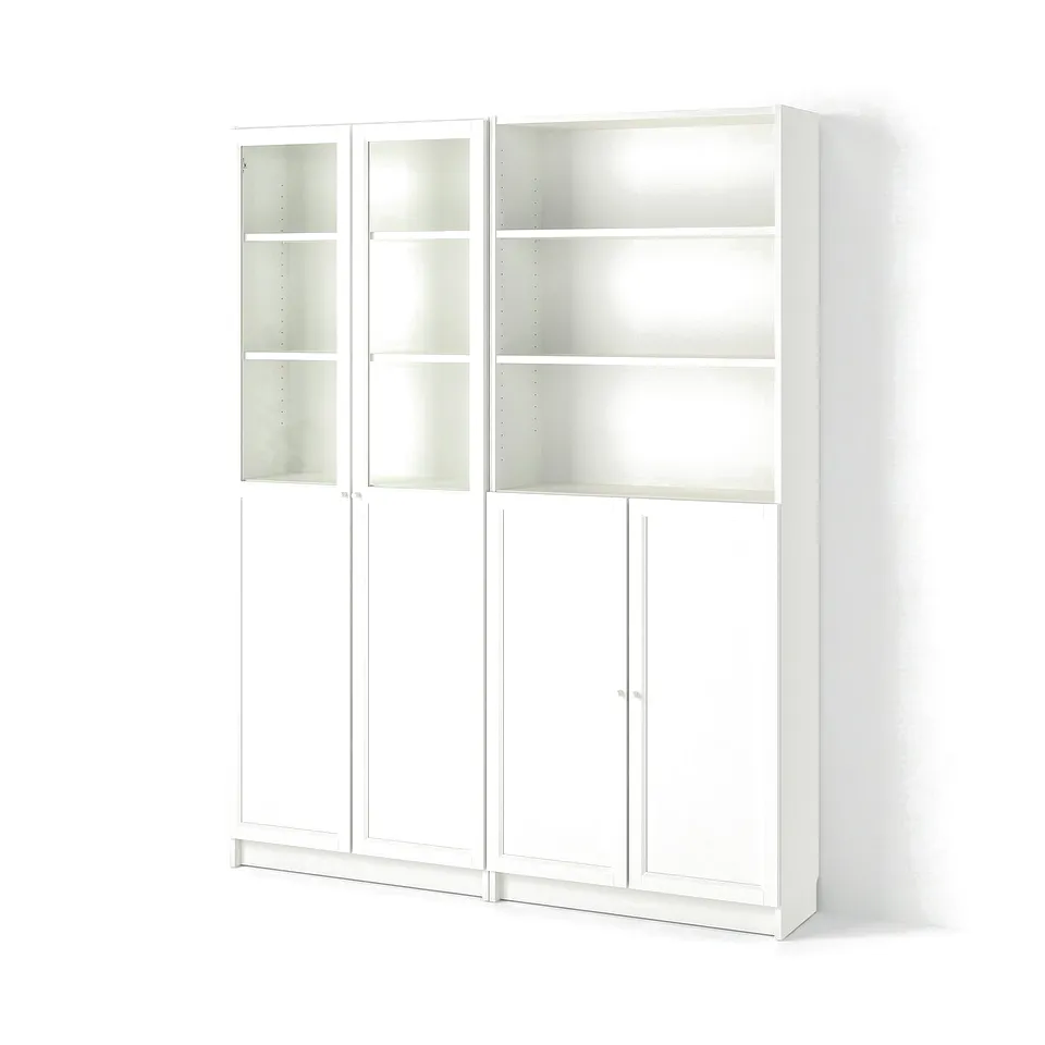 BILLY / OXBERG Bookcase with panel/glass doors, white, 160x30x202 cm