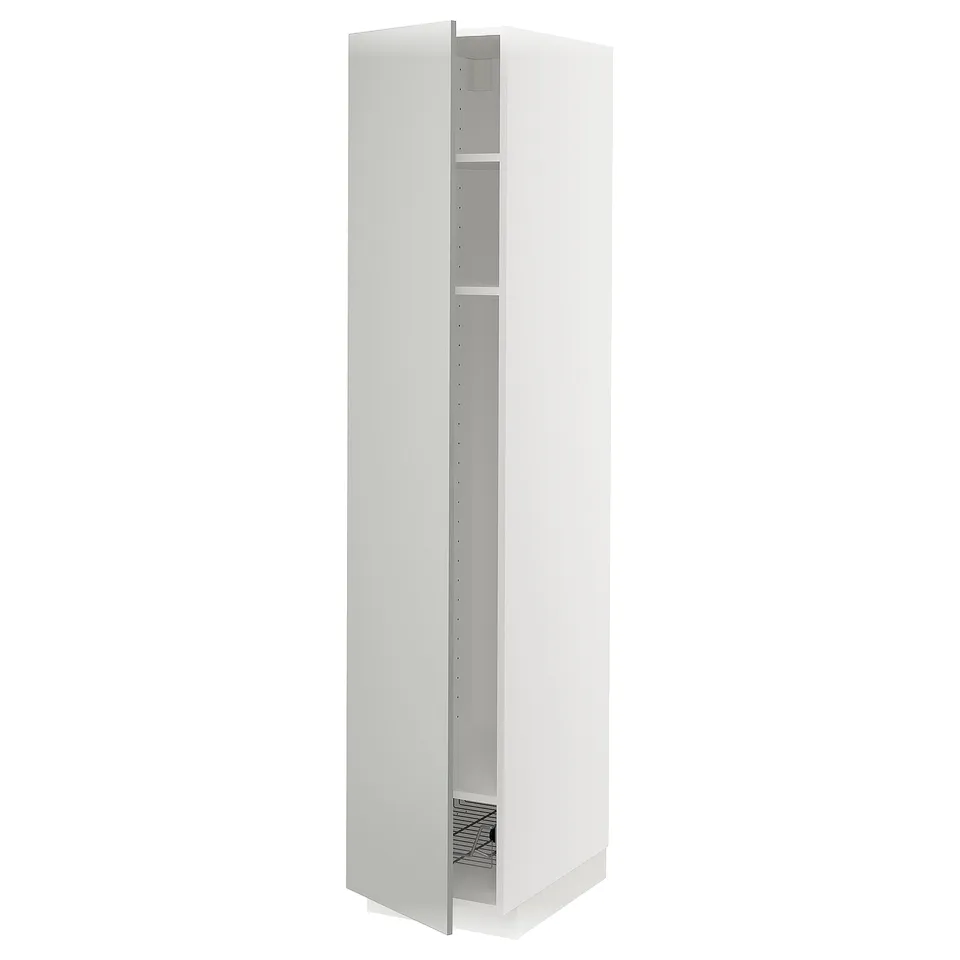 METOD tall white cabinet, sleek & modern design with grey interior & shelves.