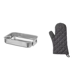 KONCIS/RINNIG set: roasting tin + oven glove, stainless steel + grey, 26x20 cm