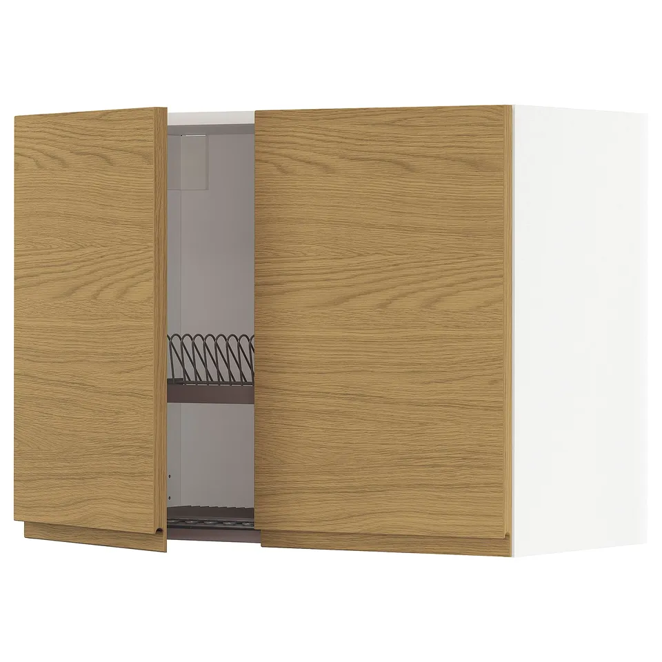 Oak METOD cabinet, open doors show shelves.