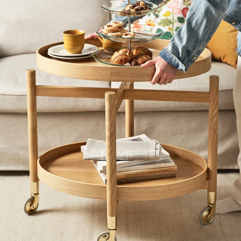 VALNÄS Trolley table with storage, oak veneer