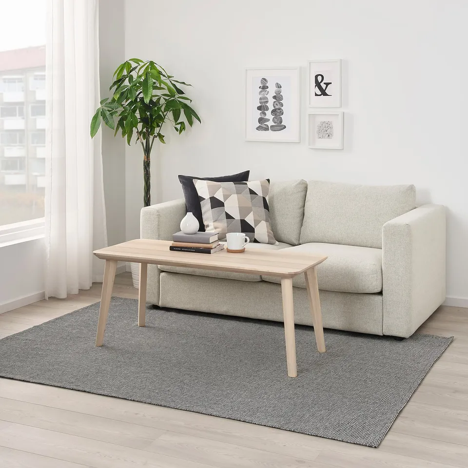 TIPHEDE Rug, flatwoven, black/natural, 155x220 cm