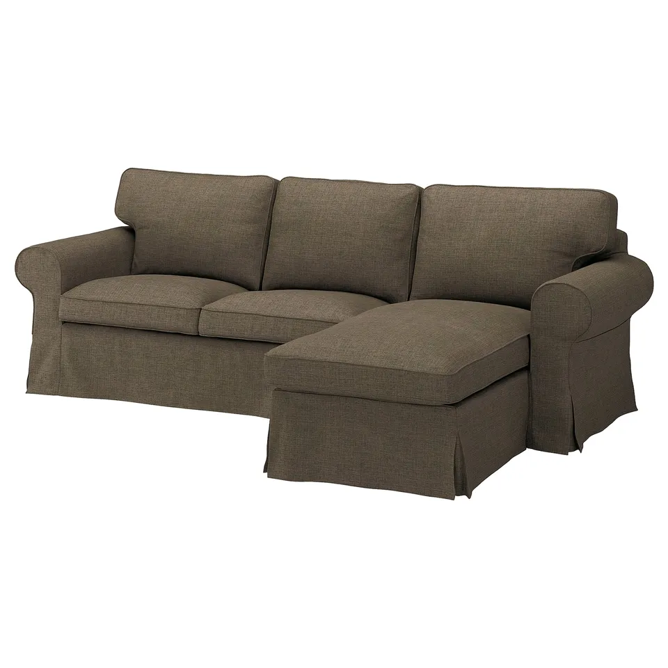 EKTORP 3-seat sofa with chaise longue, Kilanda grey-brown