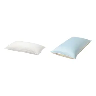 GULKAVLE/KEJSAROLVON set: pillow, high + pillow protector, beige/blue, Length 50 x Width 80 cm