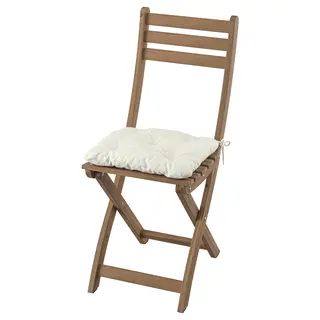 ASKHOLMEN chair, outdoor, foldable dark brown/Kuddarna light grey-beige, Width 36 x Depth 49 x Height 87 cm
