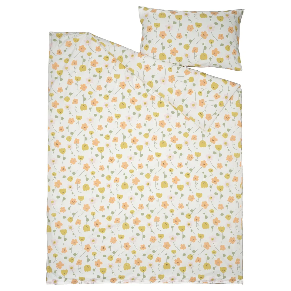 BARNDRÖM Duvet cover and pillowcase, multicolour/flower pattern, 150x200/50x80 cm