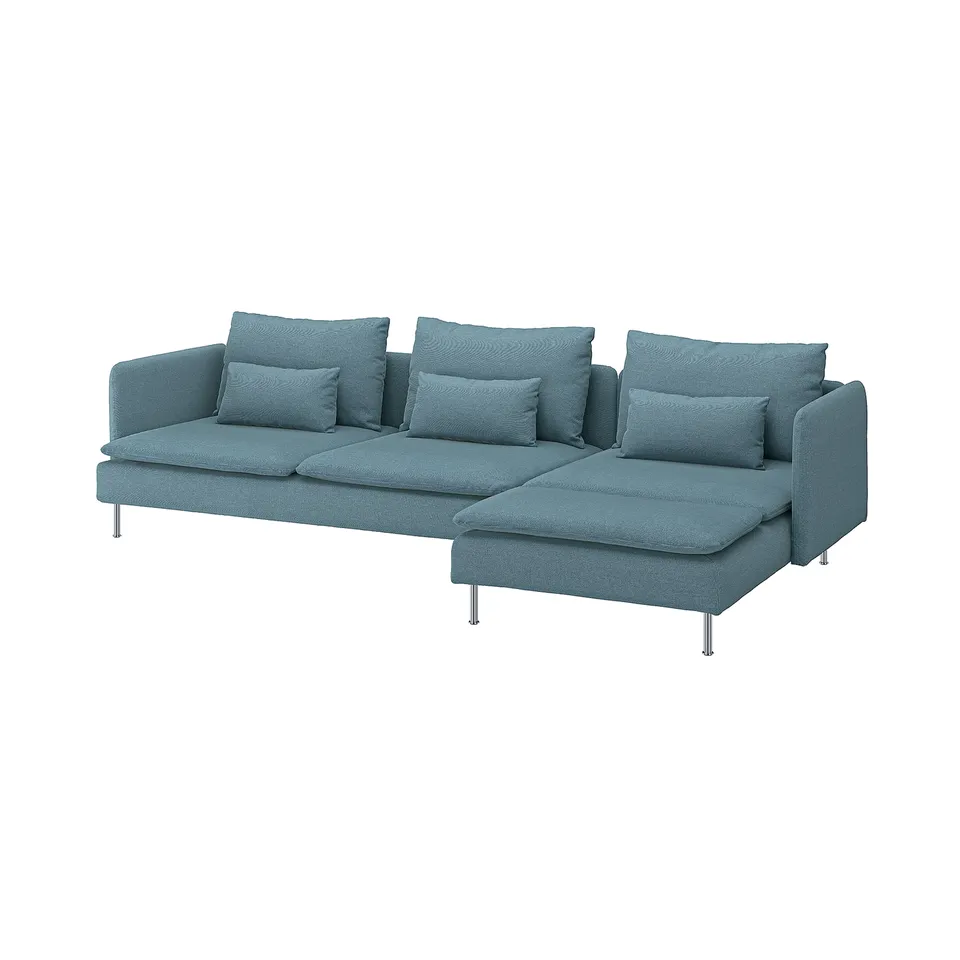 SÖDERHAMN 4-seat sofa, with chaise longue/Fridtuna dark grey-blue