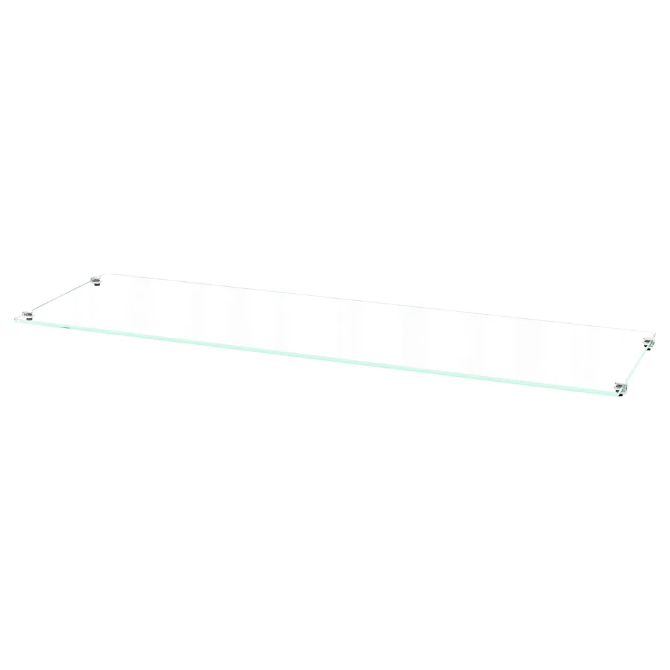 BILLY clear glass shelf: rectangular, transparent, tempered glass, modern design.