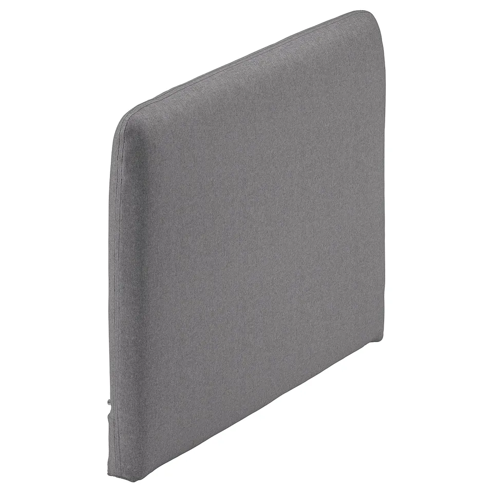 Grey rectangular upholstered headboard with smooth fabric, simple design.