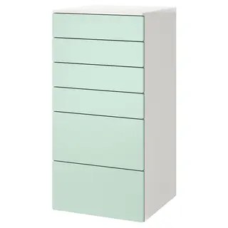 SMÅSTAD / PLATSA chest of 6 drawers, white/light green, 60x57x123 cm