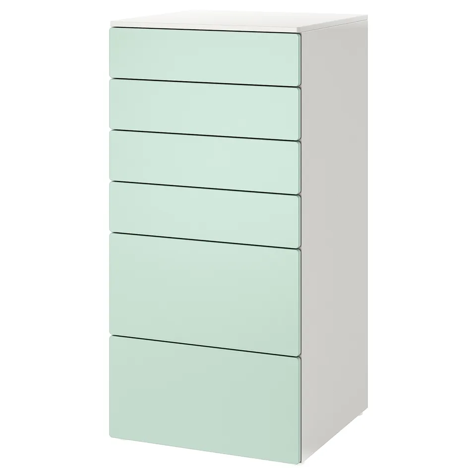 SMÅSTAD light green chest of drawers, 6 drawers, rectangular, modern design.