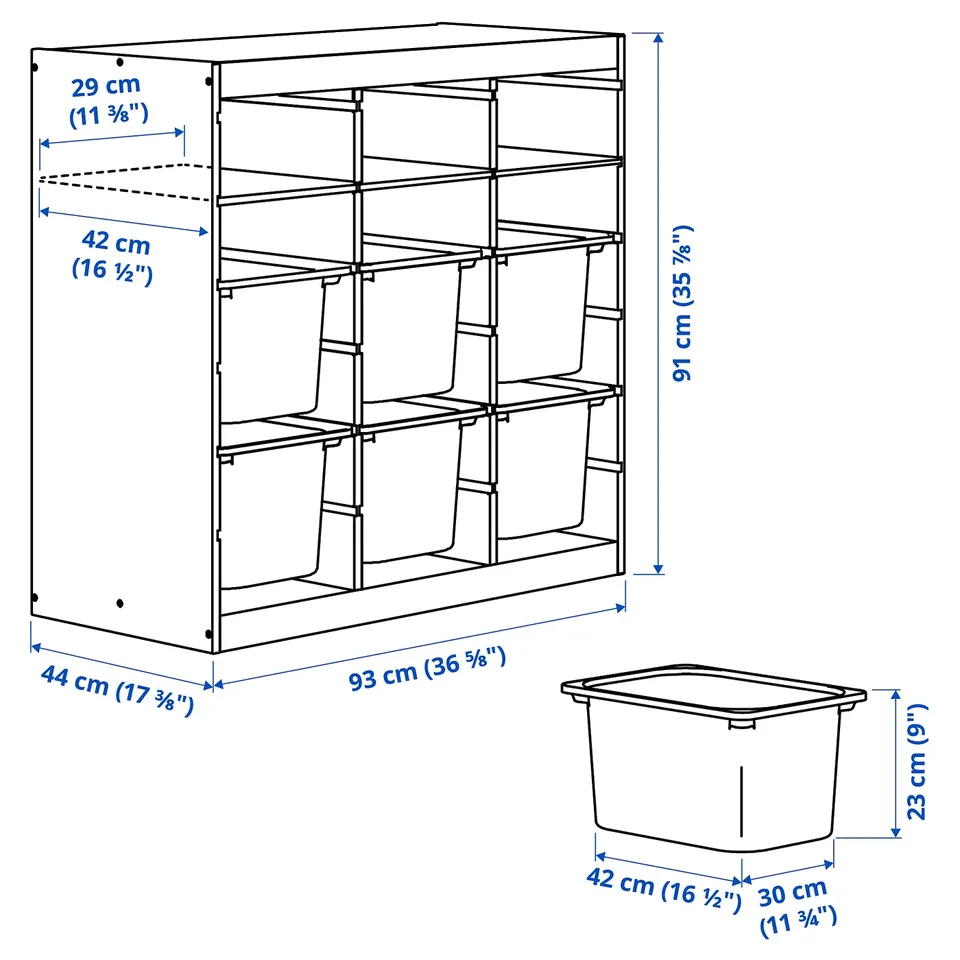 TROFAST Storage combination, with shelves/boxes room divider/light white stained pine lilac, 93x44x91 cm